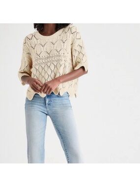 Splendid Diletta Open-Knit Scalloped Hem Sweater in Cream Women’s Small